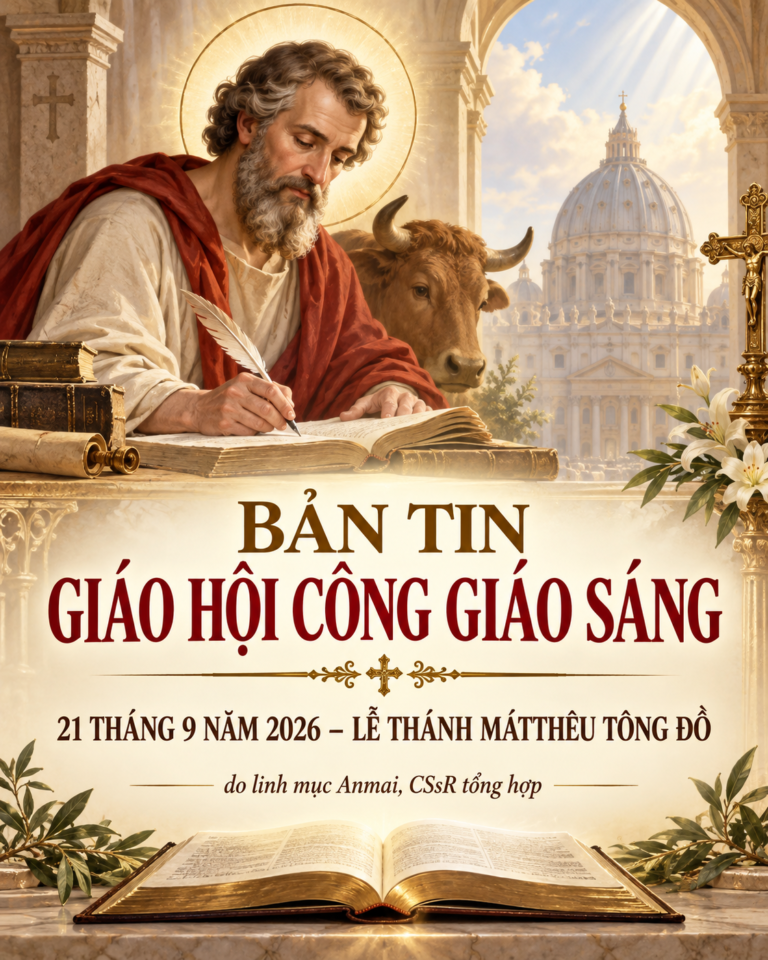TIN GIÁO HỘI CÔNG GIÁO SÁNG 21 THÁNG 9 NĂM 2026 – LỄ THÁNH MÁTTHÊU TÔNG ĐỒ  do linh mục Anmai, CSsR tổng hợp